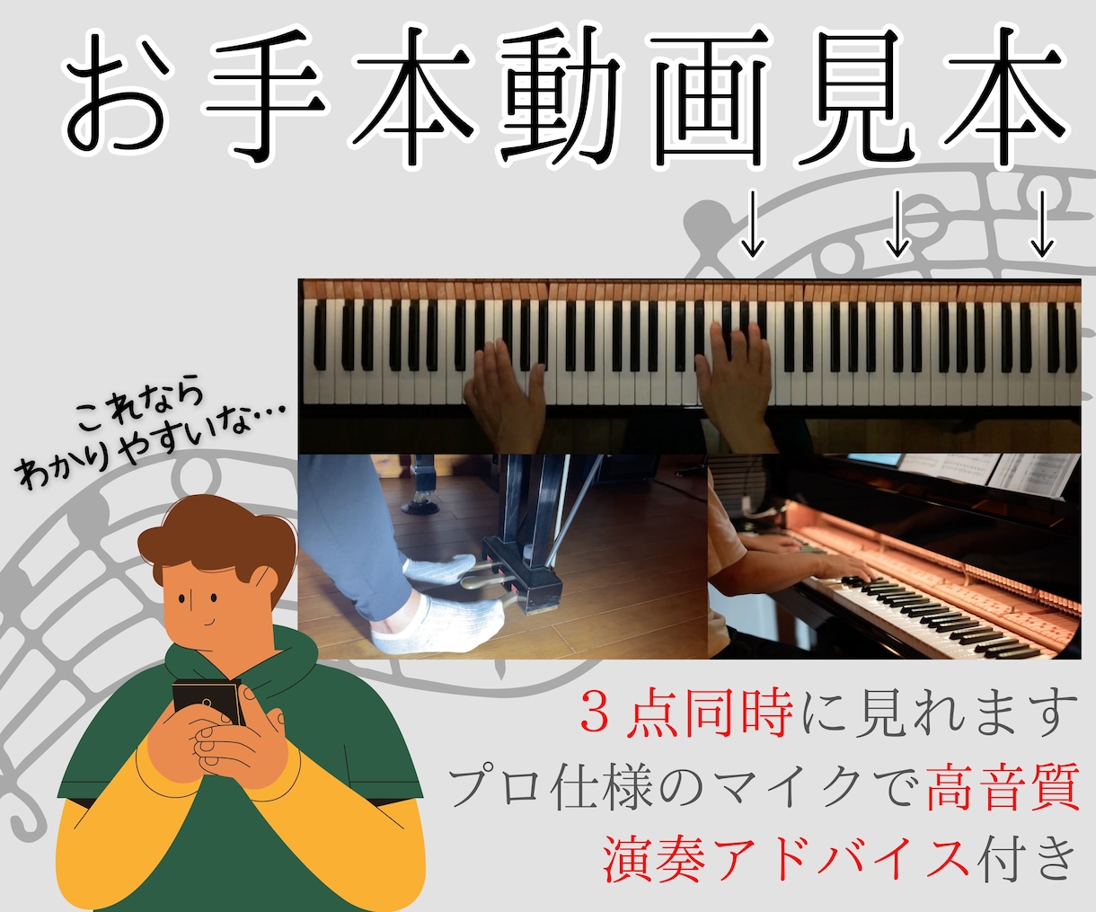 ピアノ演奏のお手本動画を３アングルで作ります 横・真上から・足元（ペダル）の３アングルで撮影したお手本動画 イメージ2