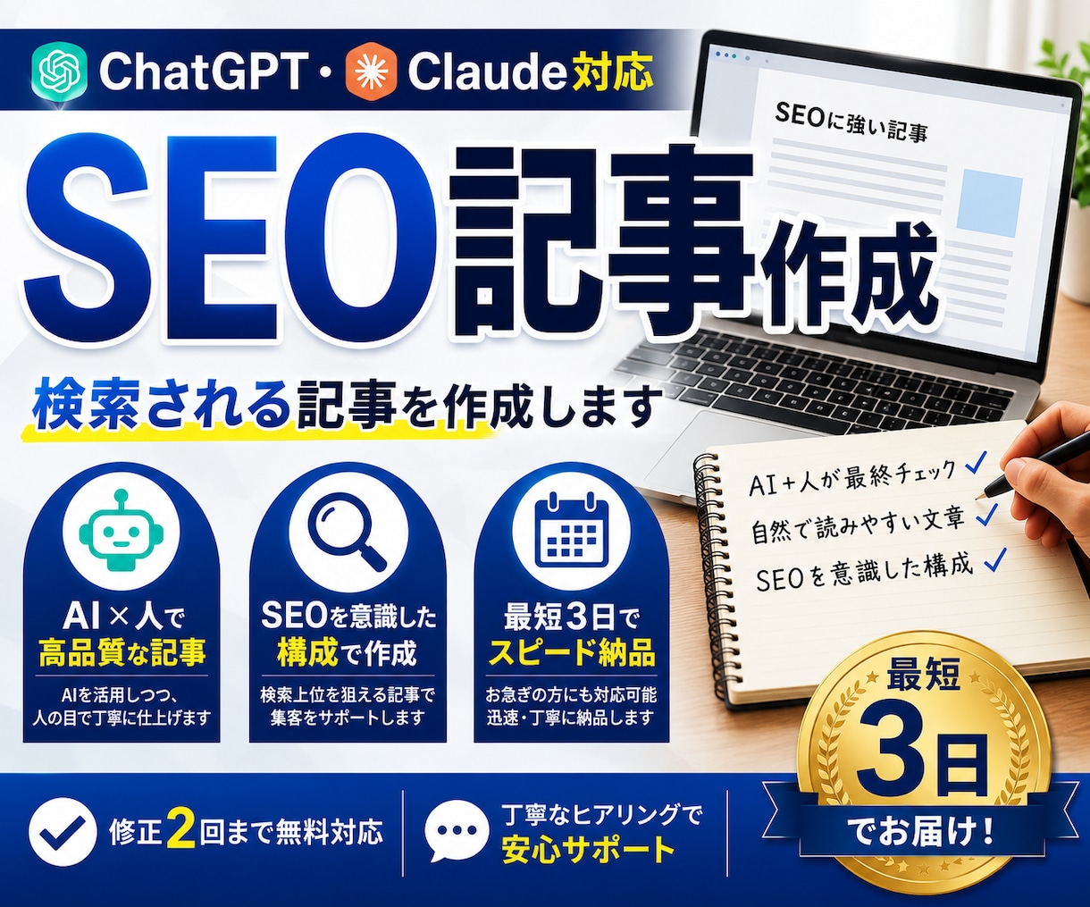 ChatGPTでSEO記事作成します ChatGPT・Claudeを活用しSEOを意識し記事を作成 イメージ1