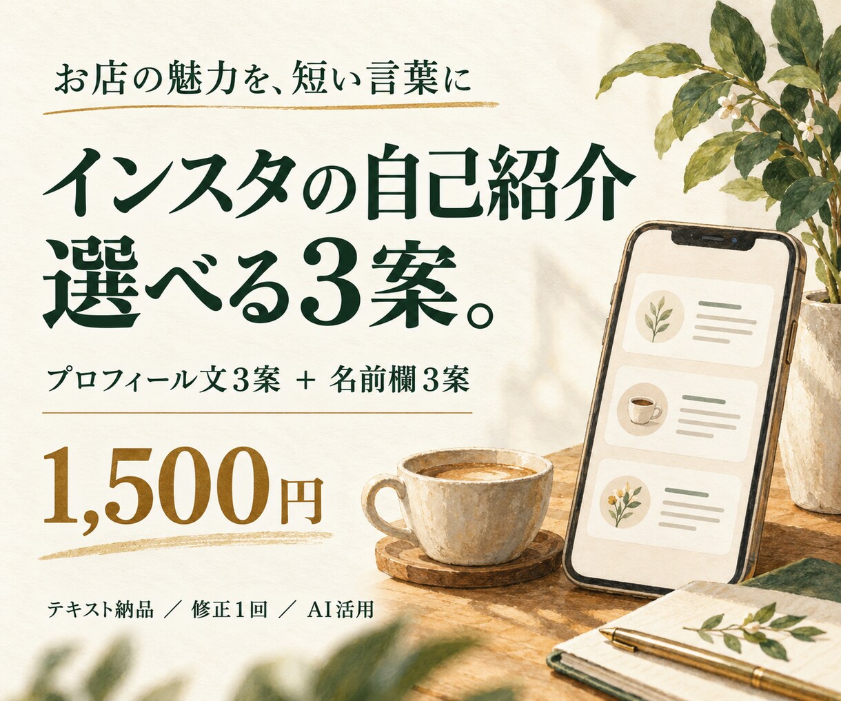 お店のインスタプロフィールを3案作ります お店の特徴が伝わる紹介文と名前欄を整えます イメージ1