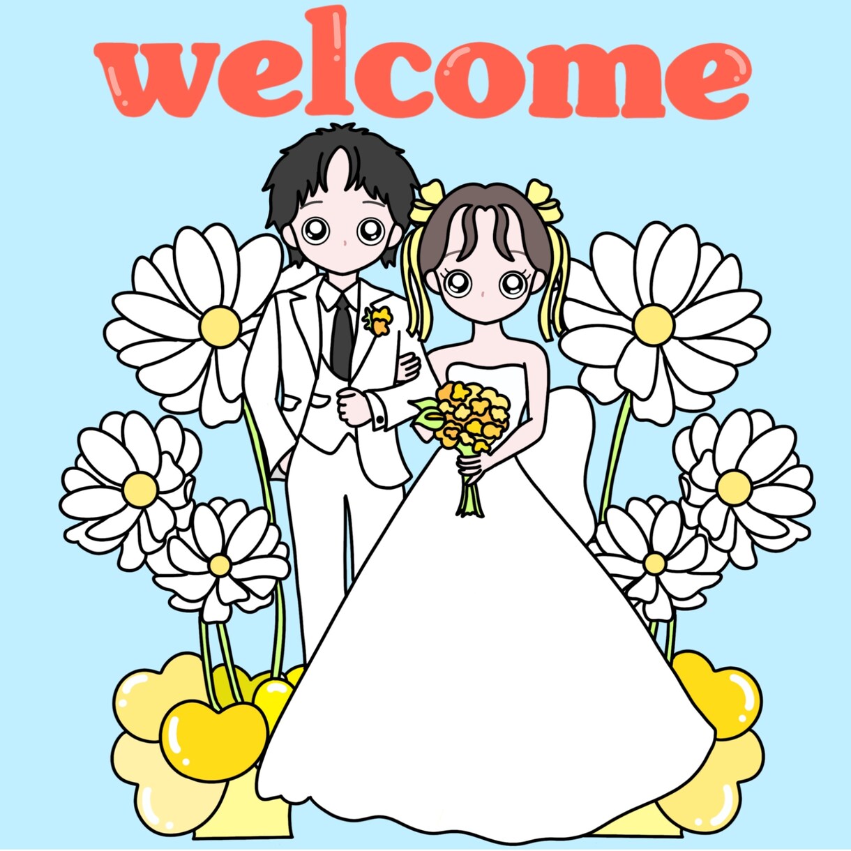 ウェルカムボード.席札.タグ結婚式イラスト描きます 修正無制限◎2人らしさをポップで可愛いイラストにします！ イメージ5