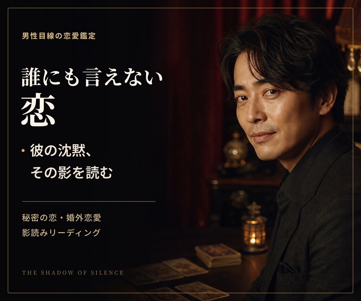 誰にも言えない恋を男性目線で影読み鑑定します 婚外恋愛・秘密の関係・曖昧な態度を、男性目線とカードでよむ イメージ1