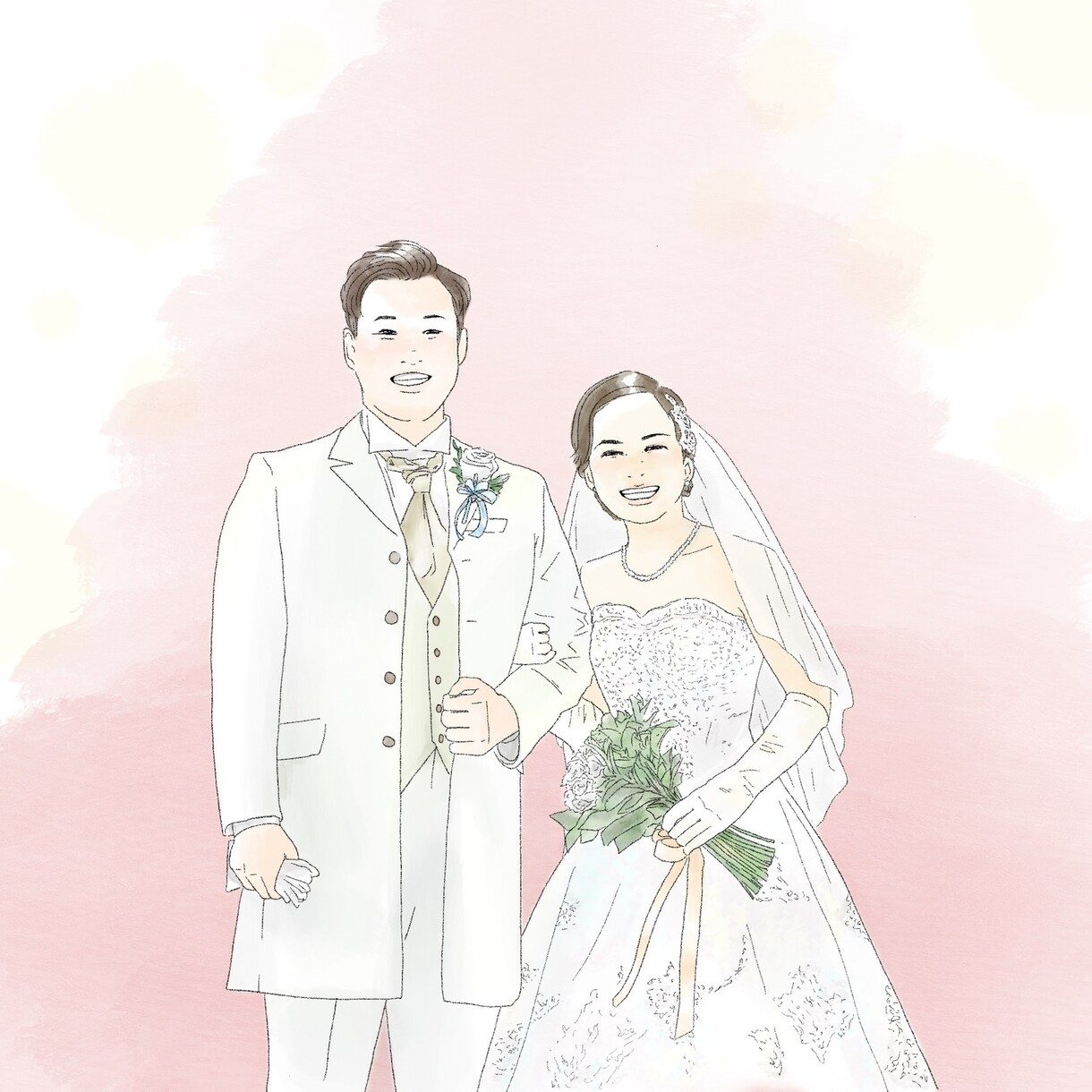 水彩画風＊優しく可愛い似顔絵をお届けします ウェディングや家族記念に。プレゼントにも！ペットも歓迎です イメージ2