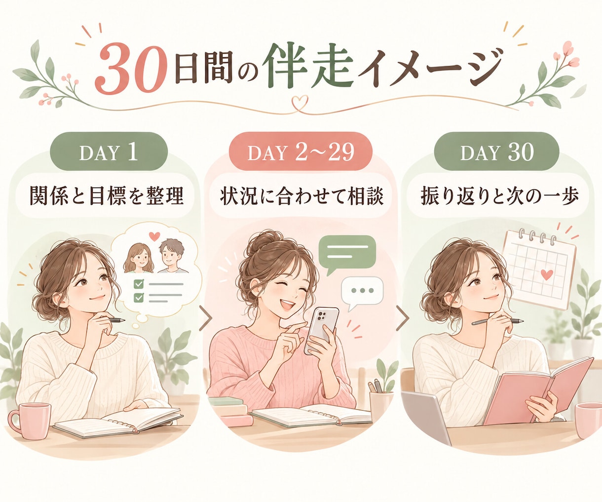 彼とのLINEと恋愛を男性目線で30日伴走します 返信・誘い方・距離感まで、30日間一緒に考えます イメージ3