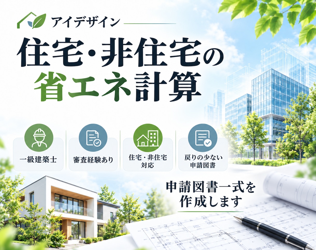 審査機関経験者の一級建築士が省エネ計算します 審査経験を活かした、指摘が少ない省エネ計算図書作成サービス イメージ1