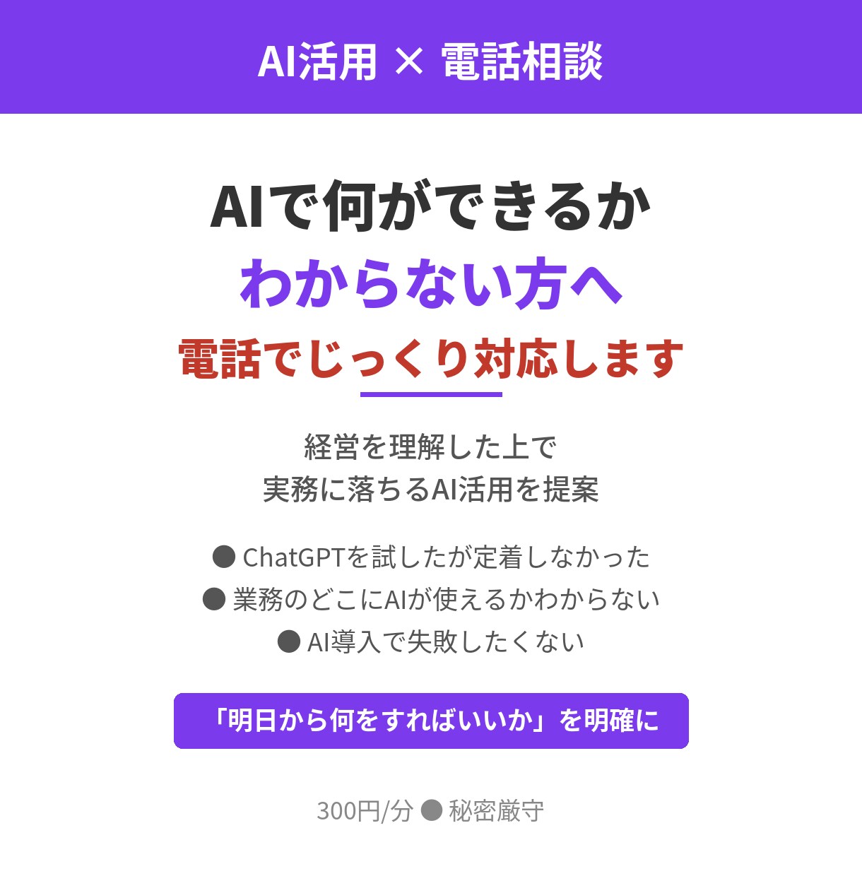 電話相談：AI活用の第一歩を一緒に考えます 経営のプロがAI活用を一緒に設計します イメージ1