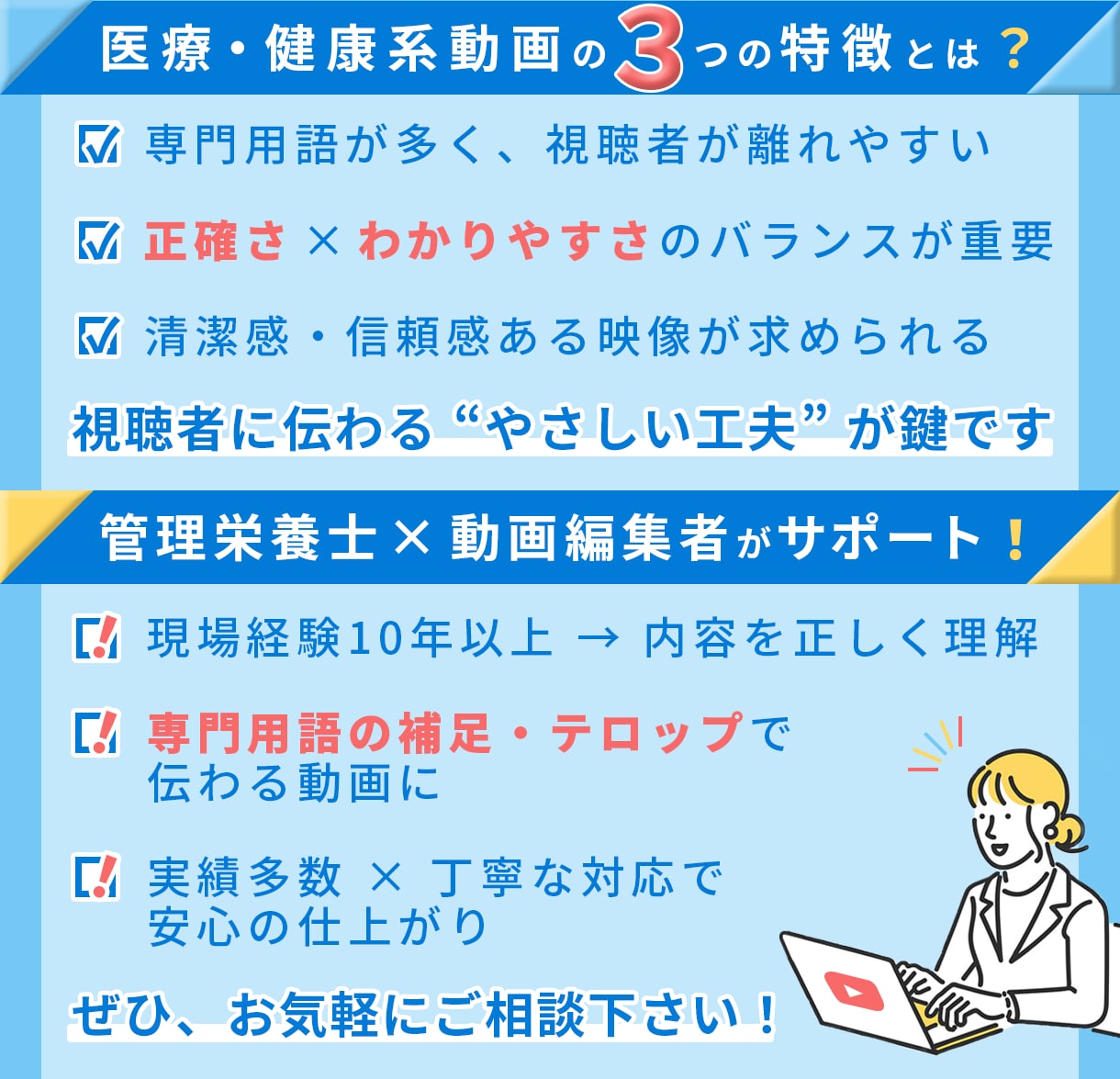 クリニック専門｜YouTube＆PR動画編集します 管理栄養士×動画編集者がつくる、信頼される医療機関の情報発信 イメージ2