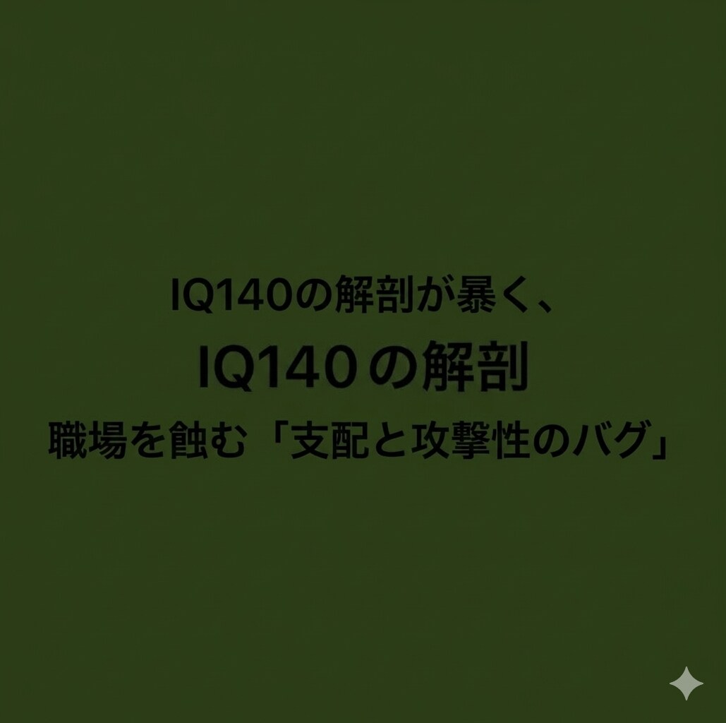 IQ140が職場の支配欲と攻撃性のバグを解明します 0.2%の視点で職場の違和感と支配ロジックを即言語化します。 イメージ1
