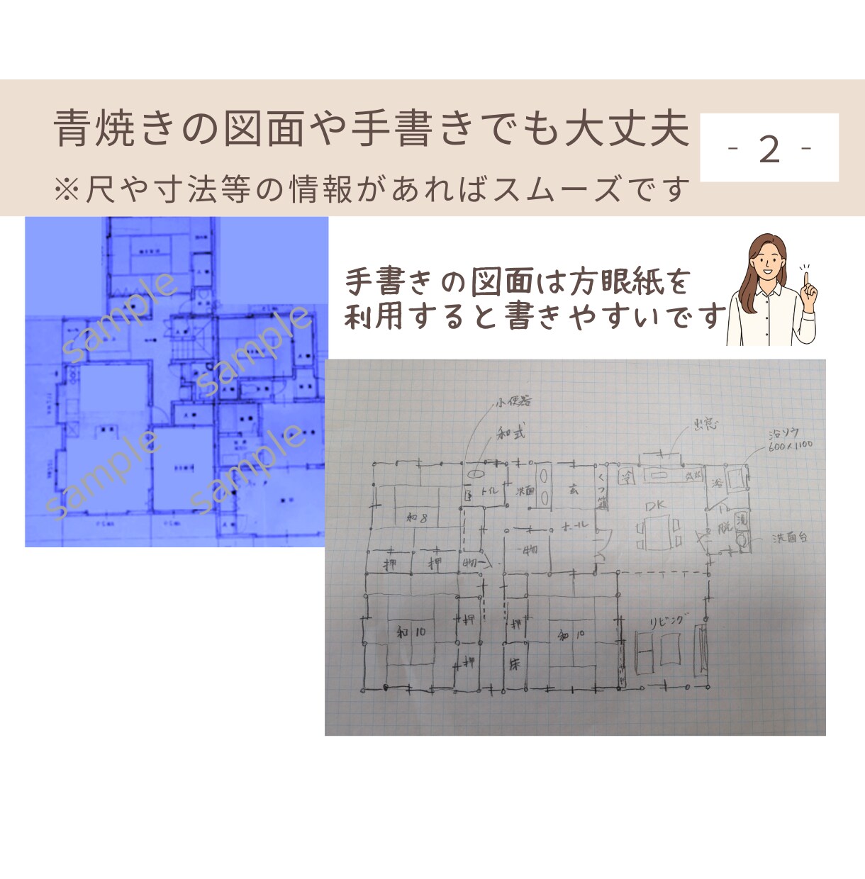 古民家の間取り描きます 古くても、広くても大丈夫。青焼き図面、手書き図面OK！ イメージ3