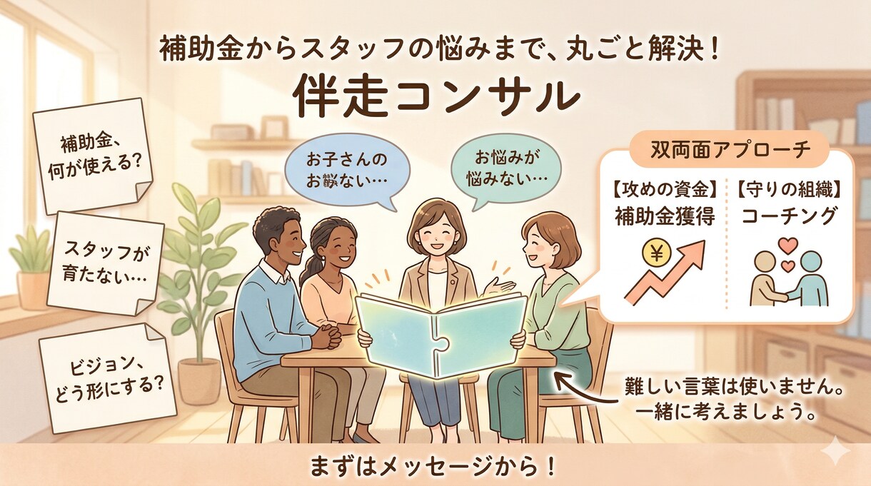 補助金からスタッフの悩みまで。伴走コンサルします 経営者の「困った」を丸ごと解決！伴走コンサル イメージ1