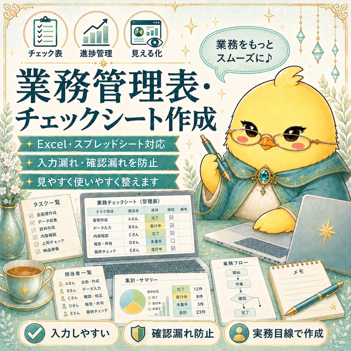 業務管理表・チェックシートを作成します 入力しやすく、確認漏れしにくい表に イメージ1
