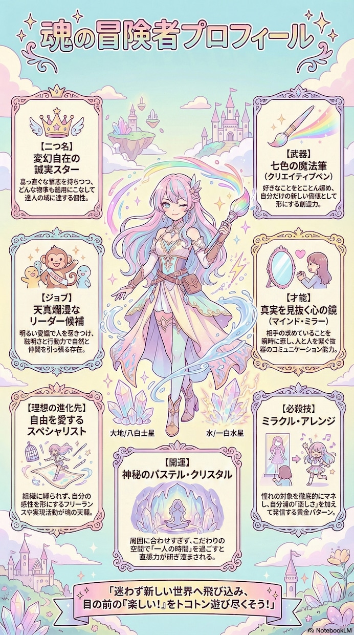 才能を画像に✨魂の冒険者プロフィールを届けます 生年月日で資質鑑定✨真の姿を占い、絵とメッセージで可視化❤️ イメージ4