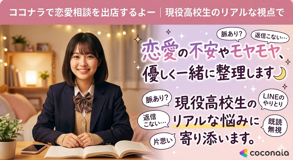 同世代だから話せる恋愛の悩み、すべて聞きます 同世代の目線で恋愛の不安や悩みに寄り添います！ イメージ1