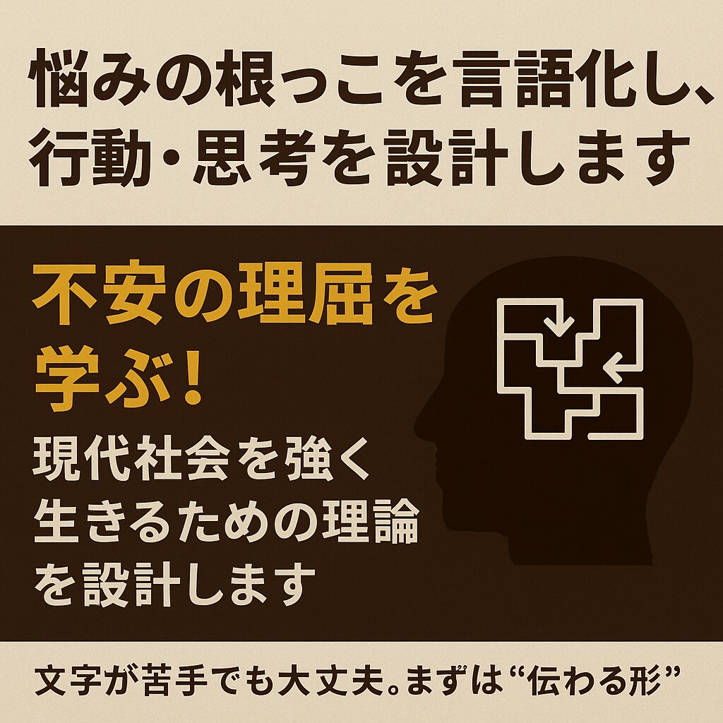 悩みの根っこを言語化し、行動思考を設計します 不安の理屈を学ぶ！現代社会を強く生きるための理論を設計します イメージ1