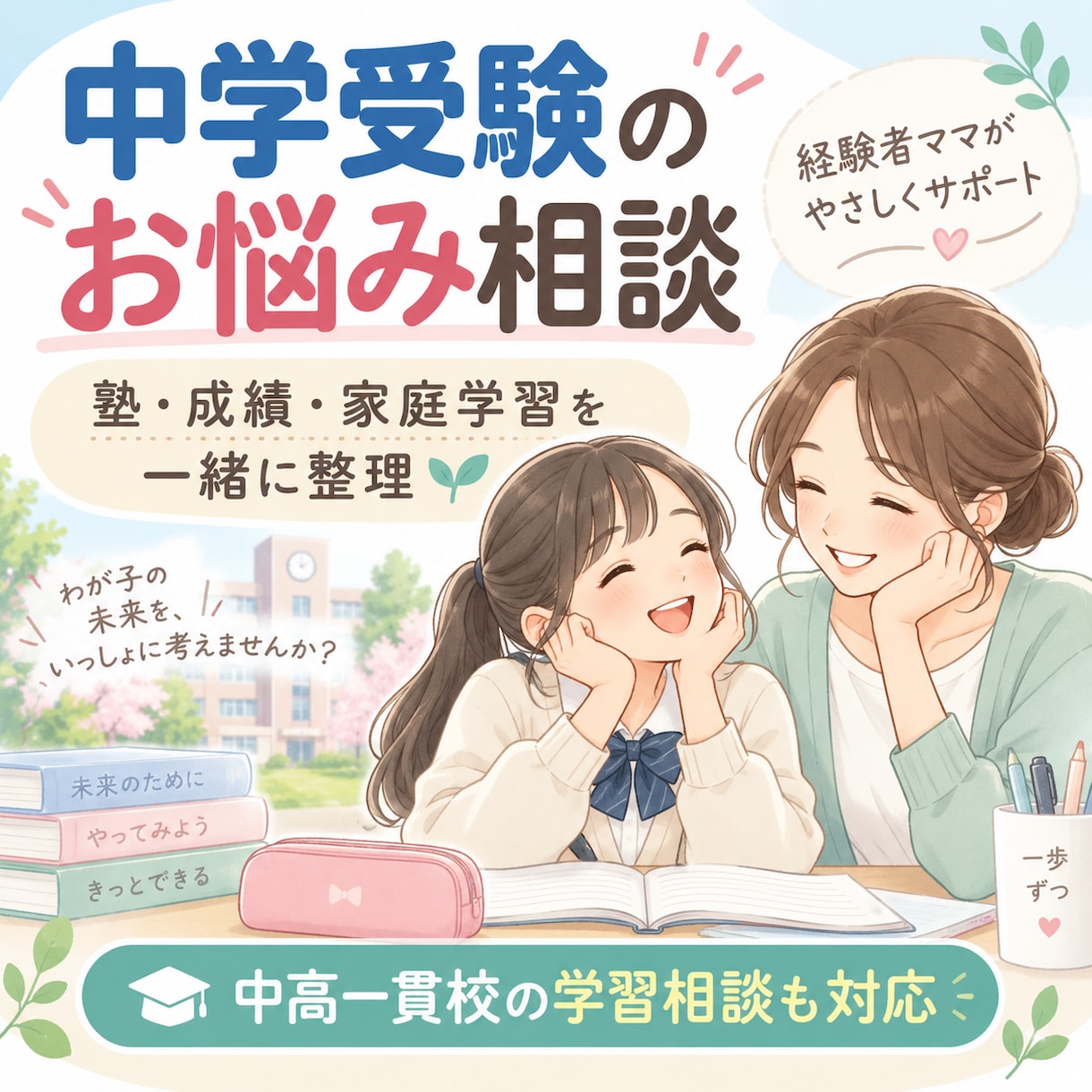 中学受験のお悩みを一緒に整理します 塾・成績・家庭学習を経験者ママと整理 イメージ1