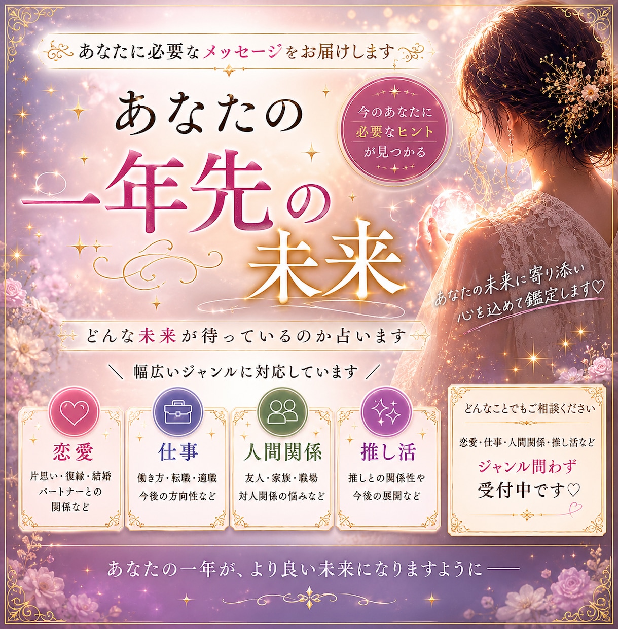 あなたの一年先の未来を占います 未来予知で危機回避や理想の未来を引き寄せるお手伝いをします イメージ1