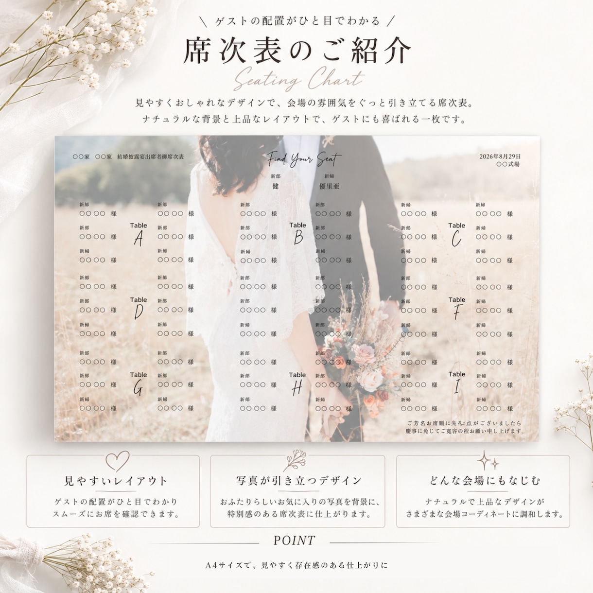 プロフィールブック｜三つ折り・席次表付きつくります プロフィール・メニュー・ご挨拶・席次表　一冊にまとめました イメージ3