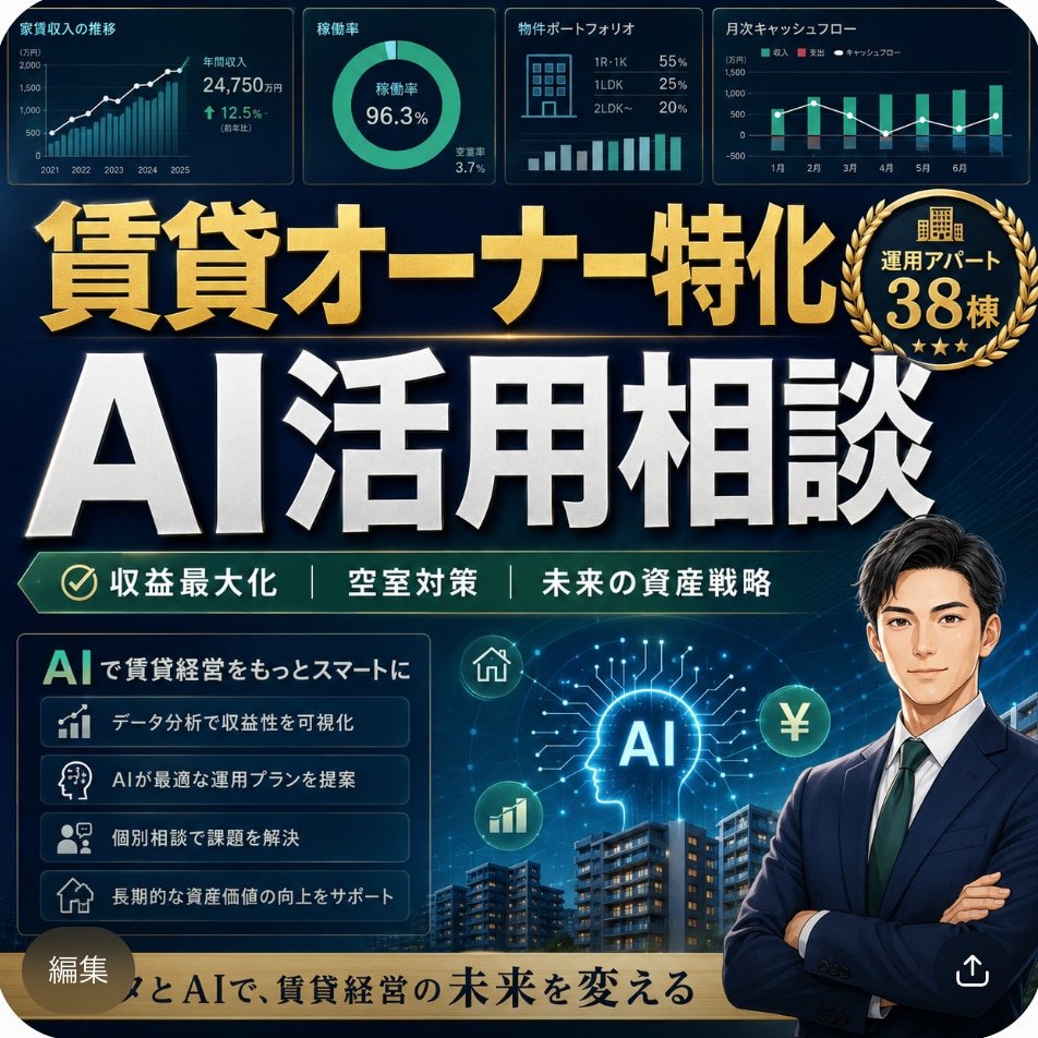 賃貸オーナー向けにAI活用の個別相談を承ります 38棟運用×独学AI活用、オーナー目線でお答えします イメージ1