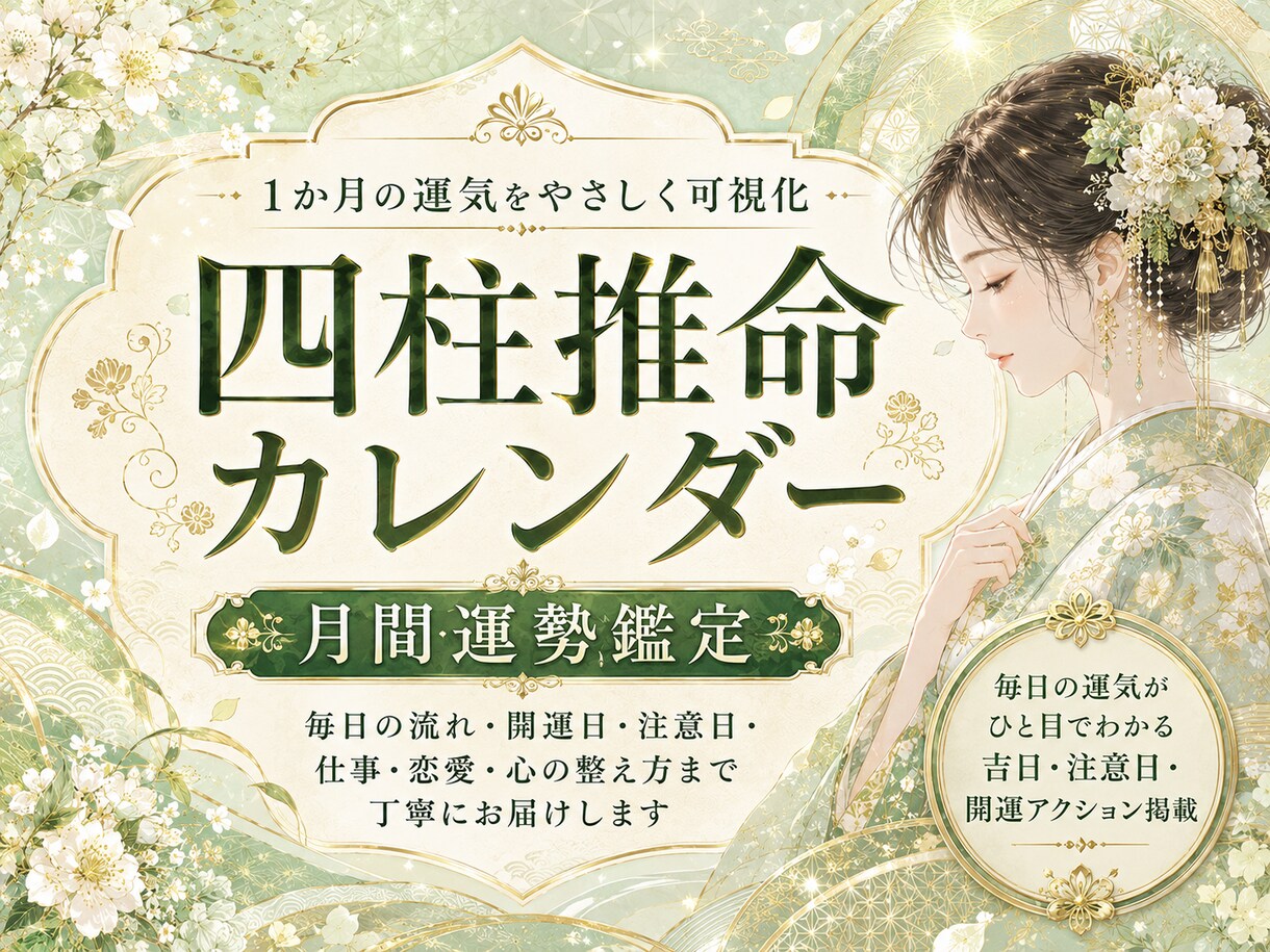 四柱推命で月間運勢を可視化します あなただけの開運カレンダーを心込めて制作します。 イメージ1