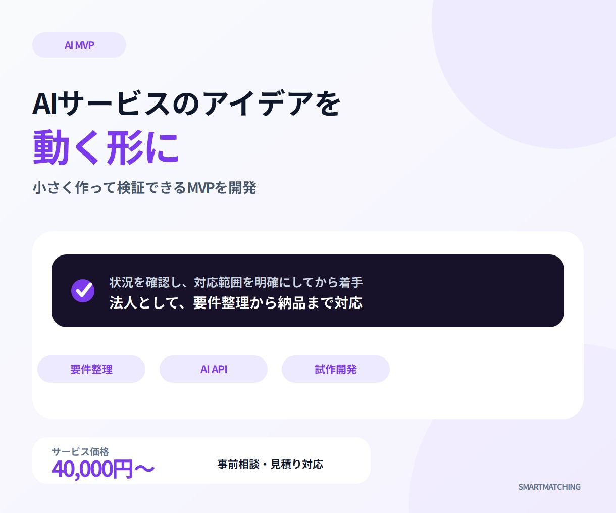 AI搭載のMVPを段階的に開発します 新規サービスを小さく作って検証できます イメージ1