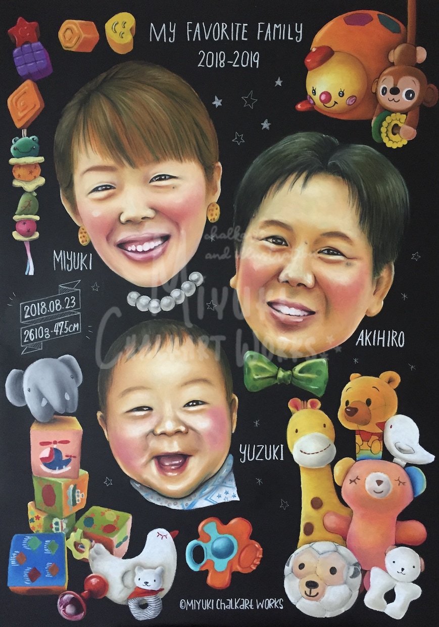 ウェルカムボードやお祝い用に似顔絵をお描きします 大切な人との時間を色鮮やかなチョークアートで♡ イメージ1