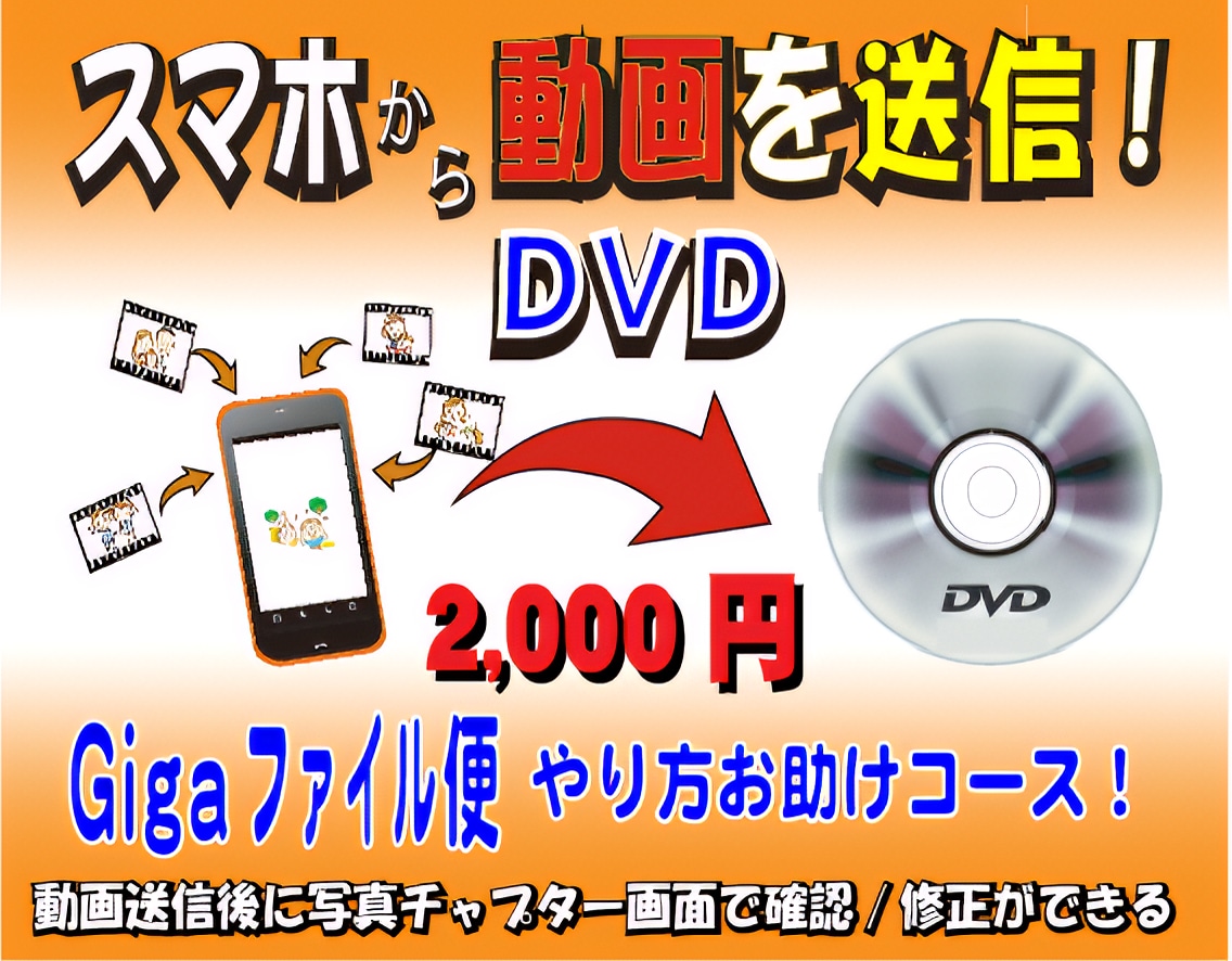 2.000円！スマホ動画の送信方法をご案内します 動画を送信すればチャプタ－画面で確認！修正・変更もできます イメージ1