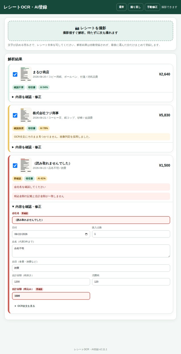 レシート・請求書をAIで自動登録します OCR+AIでスプレッドシートへ自動入力・仕分け イメージ1
