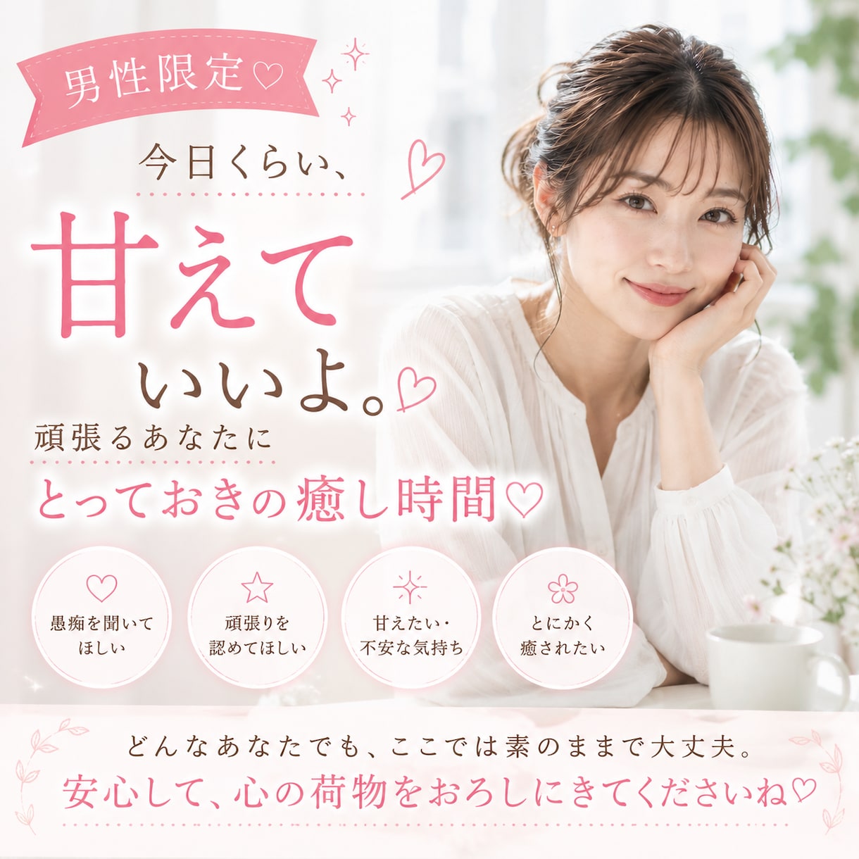 男性限定♡頑張るあなたを優しく癒します 甘えたい夜も、疲れた日も。お姉さんがそっと寄り添います イメージ1