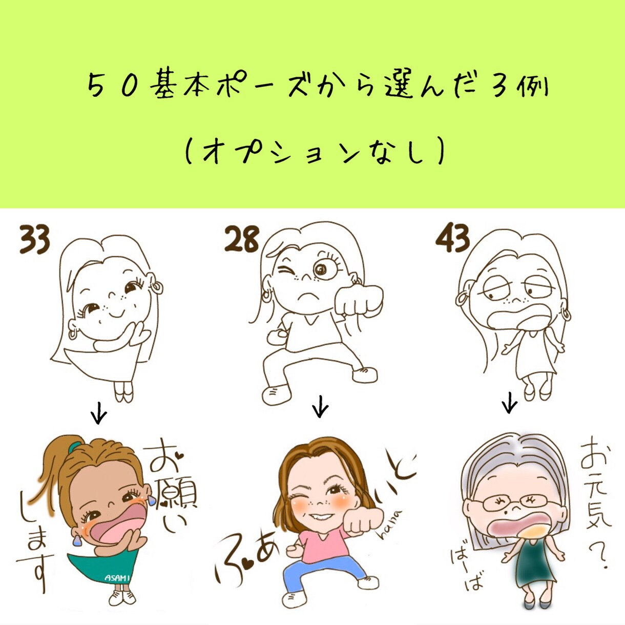 ゆるかわ似顔絵LINEスタンプ描きます 50基本ポーズからオリジナル完成(アイコン含)修正無制限 イメージ2