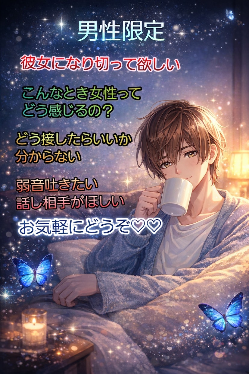 男性限定！やり取り無制限で3日間❤寄り添います 彼女・女友達・親友のように寄り添って欲しいなど✨ イメージ1