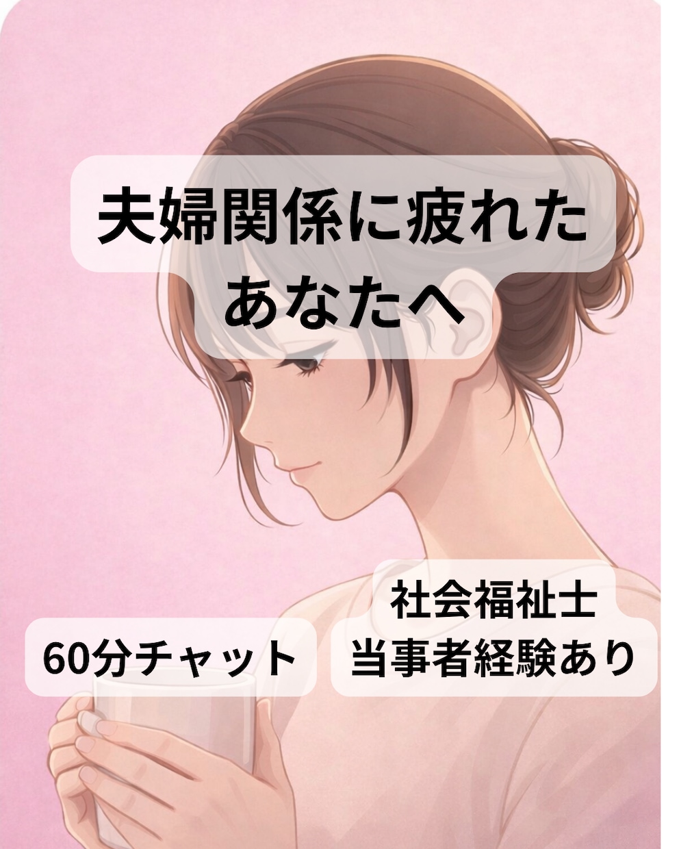 夫婦関係が限界の方、その気持ち受け止めます 【60分チャット】社会福祉士I当事者経験あり イメージ1