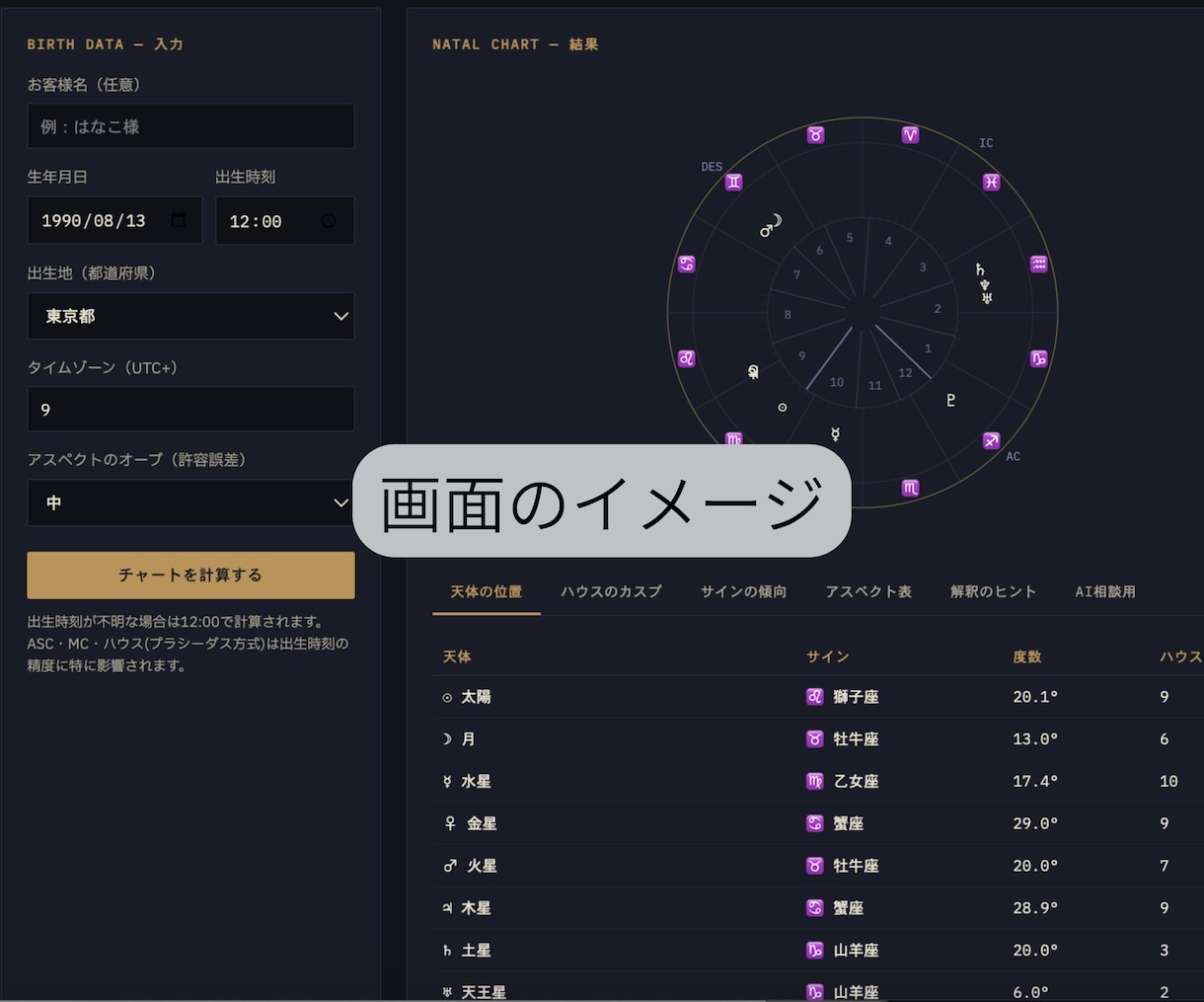 占星術の鑑定書作成ツール提供します 表紙、チャート図、表、鑑定文をお好みのデザインで作成 イメージ9
