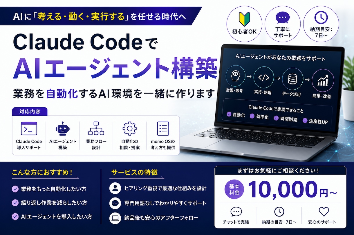 ClaudeCodeでAIエージェントを構築します 業務を自動化するAI環境を一緒に作ります イメージ1