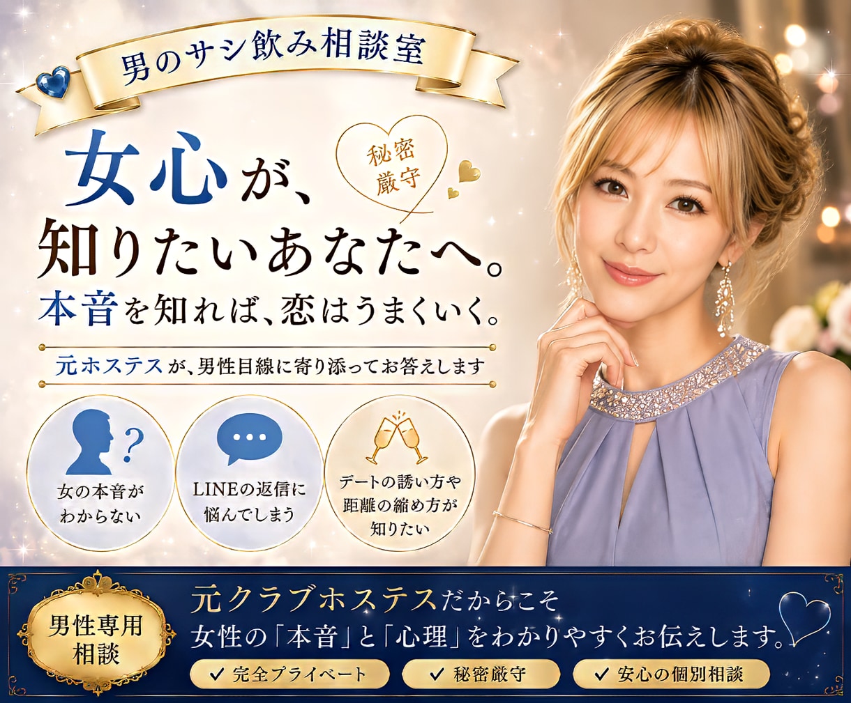 女心がわからない男性へ｜恋の悩み女性目線で答えます 元ホステス・現恋愛占い師が「占いナシ」で本音で向き合います イメージ1
