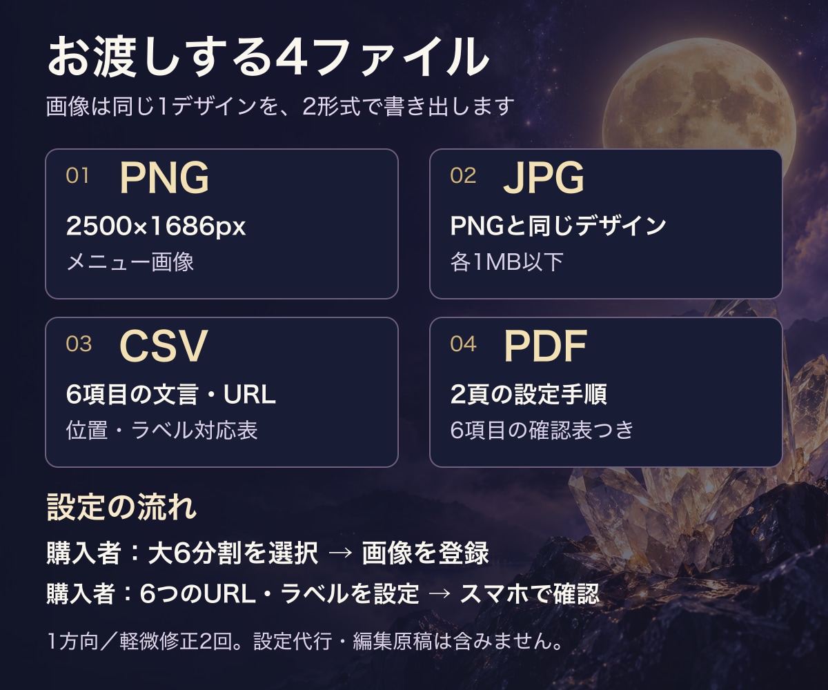 占い師のLINEメニュー画像を制作します 予約・料金・FAQを6項目に整理。画像＋文言・リンク表 イメージ3