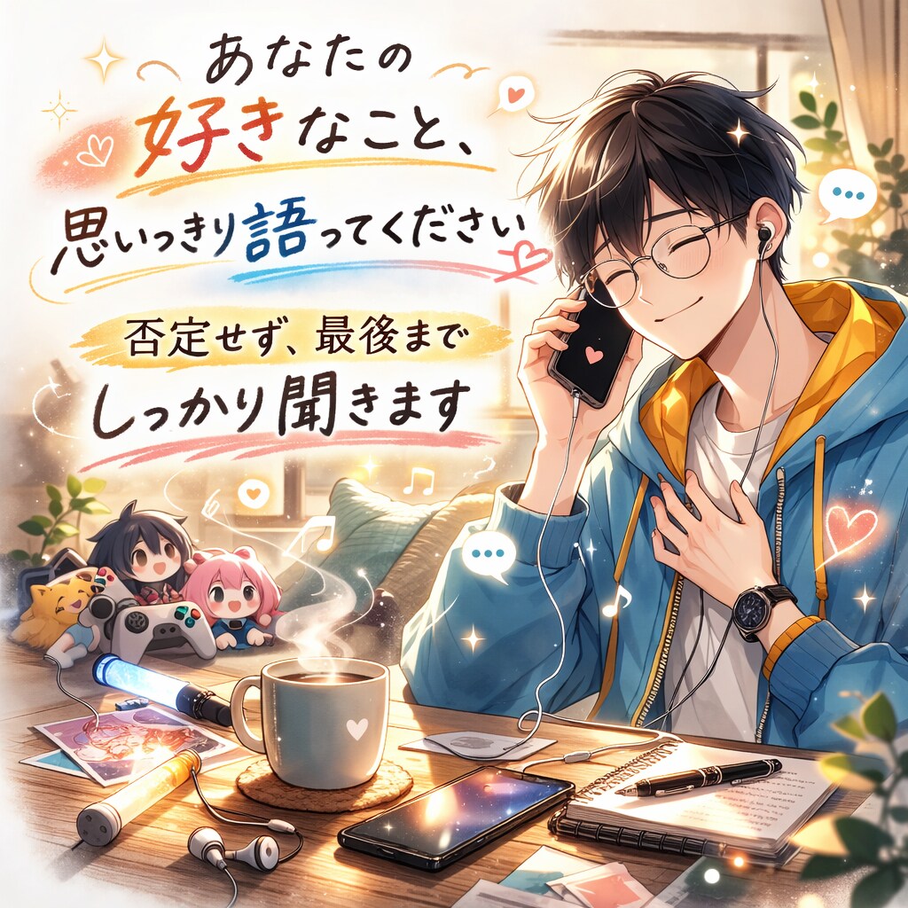 あなたの推しや趣味を全力で聞きます 熱量そのまま語って大丈夫な場所です遠慮せず語れる安心空間 イメージ1