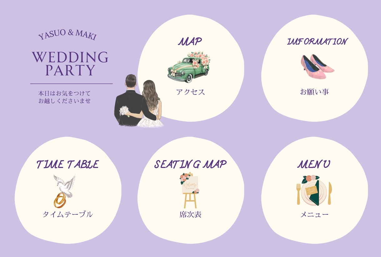 結婚式用の公式LINEのリッチメニューを作成します メニューの内容やフォントの変更など柔軟に対応します。 イメージ1