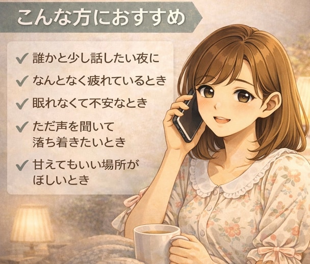 男性限定♡20代女性がお話聞きます 誰かと話したい・眠れない・甘えたい・疲れたなどなんでも◎ イメージ2
