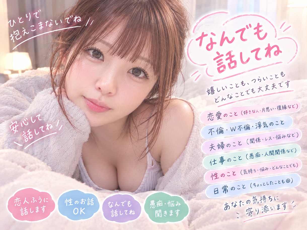お悩み否定せず優しく聴きます 現役の看護師さんが性のお話お聞きします♡恋人みたいにお話しよ イメージ1