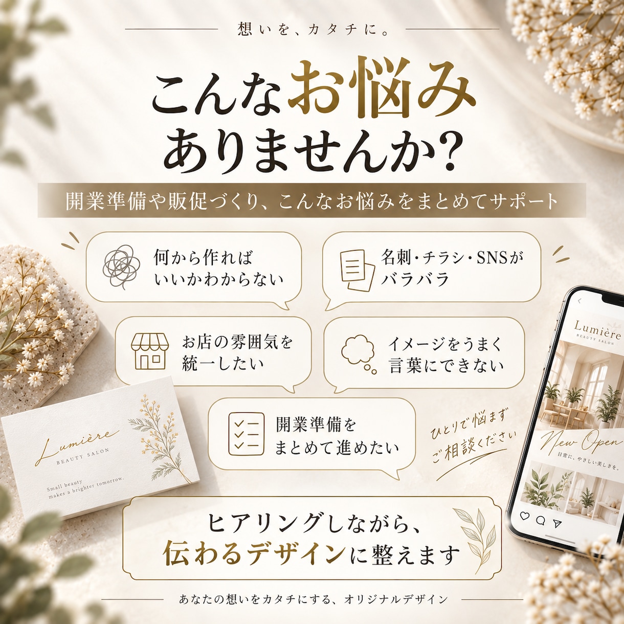 開業・店舗向け販促デザイン3点セットを制作します 名刺を作って終わりではなくお店の“伝わる”をまとめて整えます イメージ2