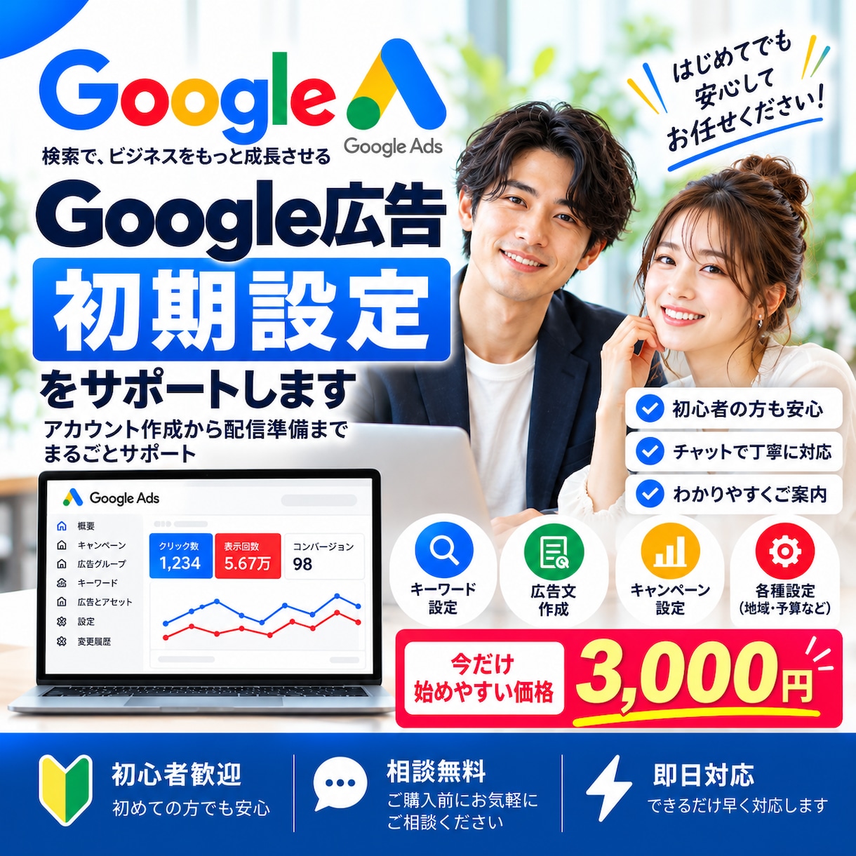 即日対応！Google広告の初期設定の支援します 低価格で丸投げOK｜Google広告の配信準備まで対応 イメージ1