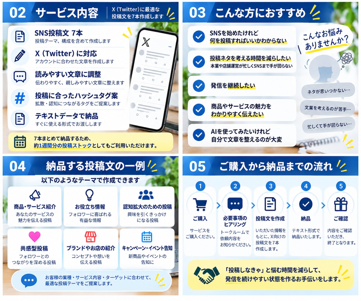 X投稿文を7本作成します 「投稿ネタ・文章作成をまとめてサポート」 イメージ2