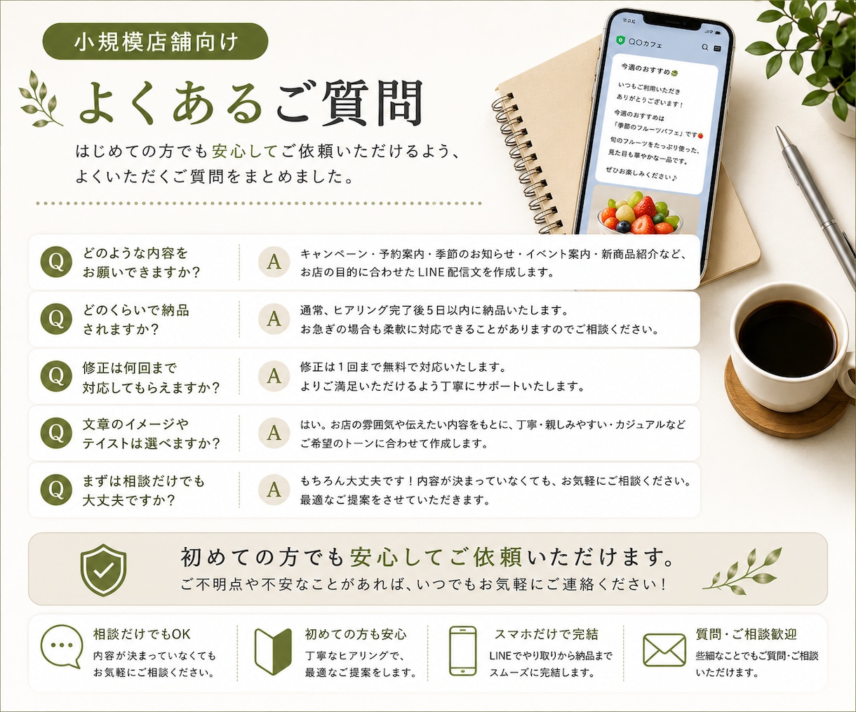店舗向けLINE配信文を4本作成します キャンペーン・新商品・予約案内をお店らしい文章に イメージ8