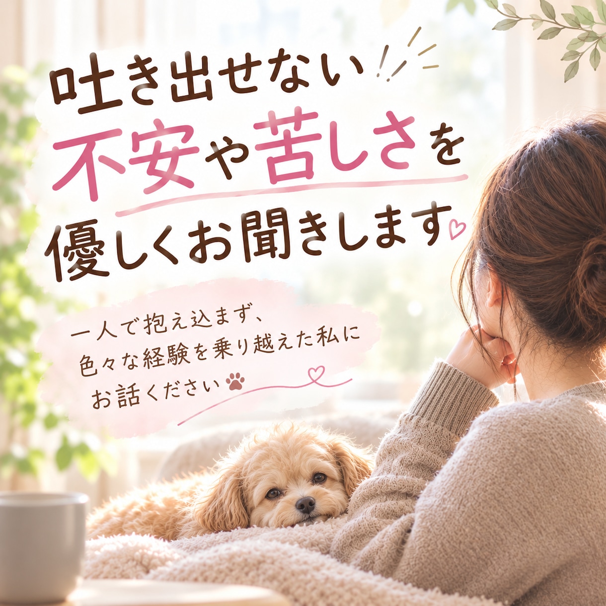 吐き出せない不安や苦しさを優しくお聞きします 一人で抱え込まず、色々な経験を乗り越えた私にお話ください イメージ1