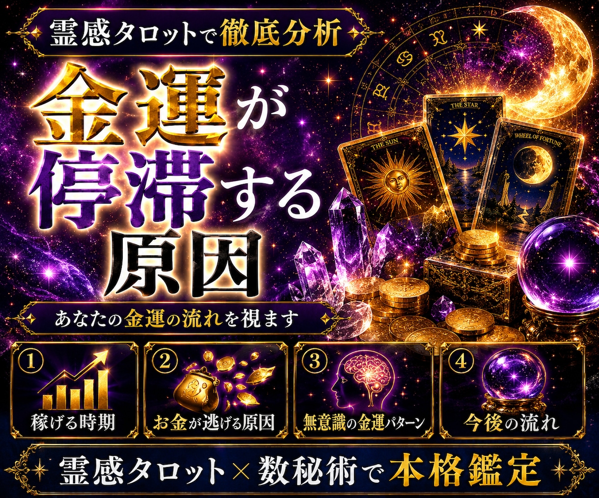 霊感タロットで収入が伸びる流れを徹底鑑定します 心理×霊感タロットで金運の詰まりと原因を読み解く イメージ2