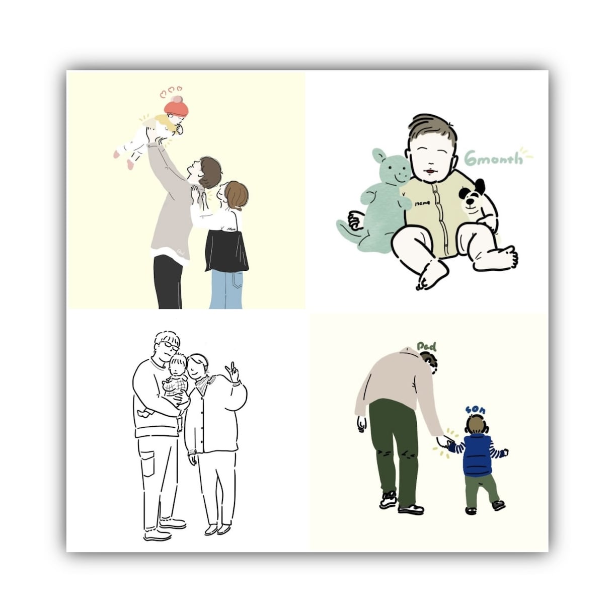 写真を元に家族や子供の思い出を線画イラストにします おうちに飾ったりプレゼントに アイコン/グッズ作成にも イメージ1