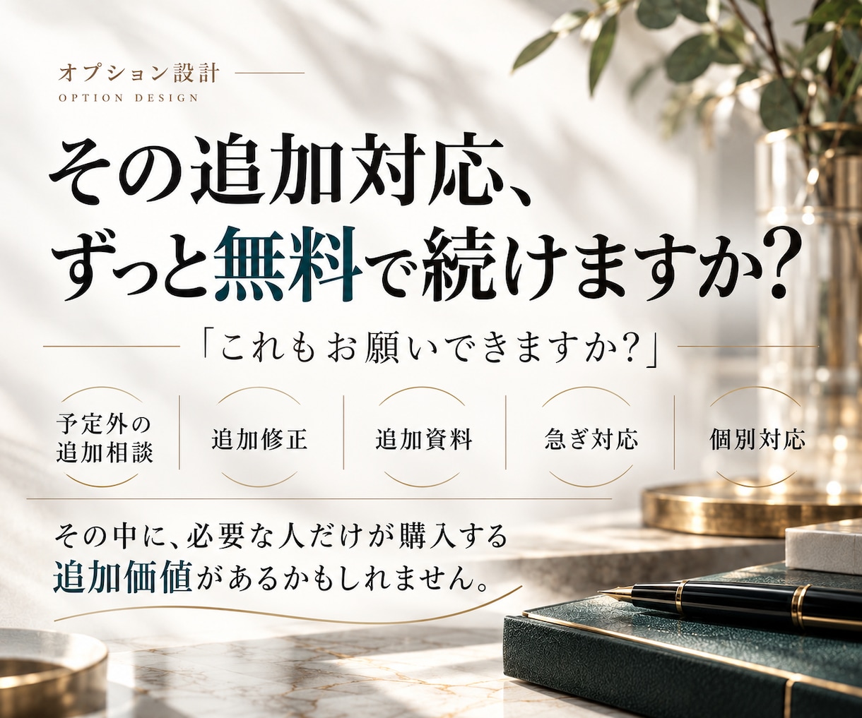 販売実績ある商品・サービスのオプションを設計します 商品・サービス本体を崩さず、追加価値・価格・見せ方を整理 イメージ2