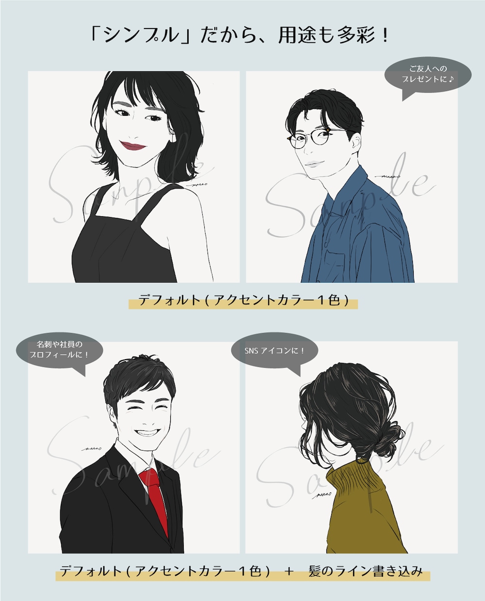 リアルに程よくオシャレ、使える似顔絵お描きします ブログやSNS、名刺、贈り物など様々な用途で使えます！ イメージ3