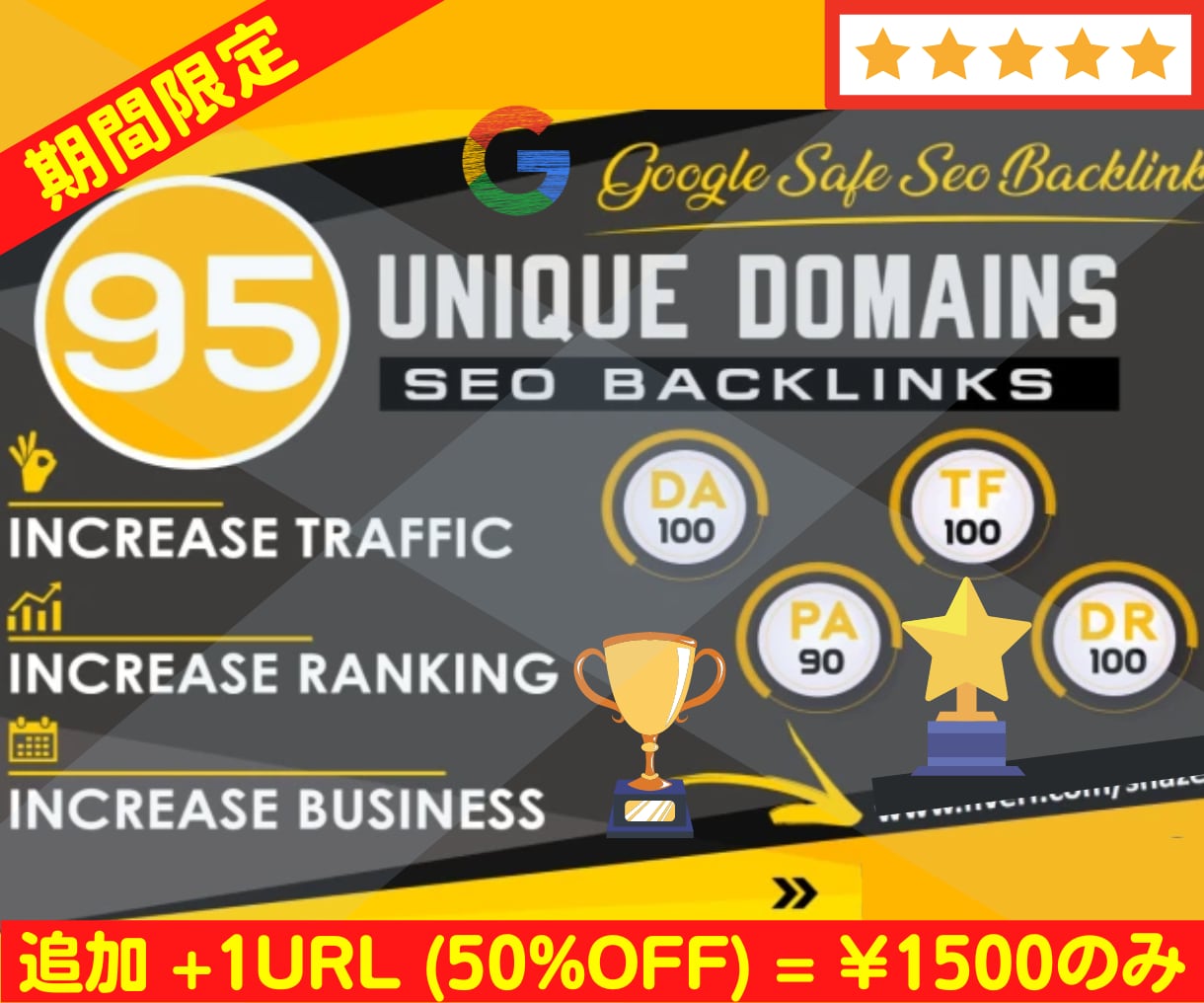 最新☆厳選95本ミックス被リンクでSEO対策します ５０％OFF☆追加２件目URLは半額１５００円のみでご提供！ イメージ1
