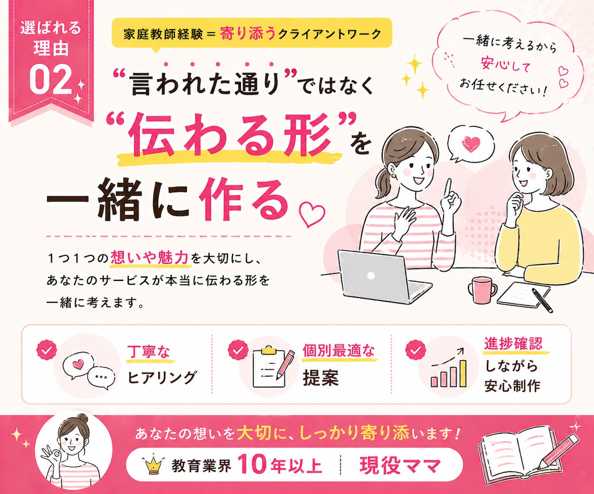 2名限定価格＊教育業経験と現役ママ目線で作成します 教育の専門家×リアルな親目線で、サービスの魅力を引き出します イメージ3