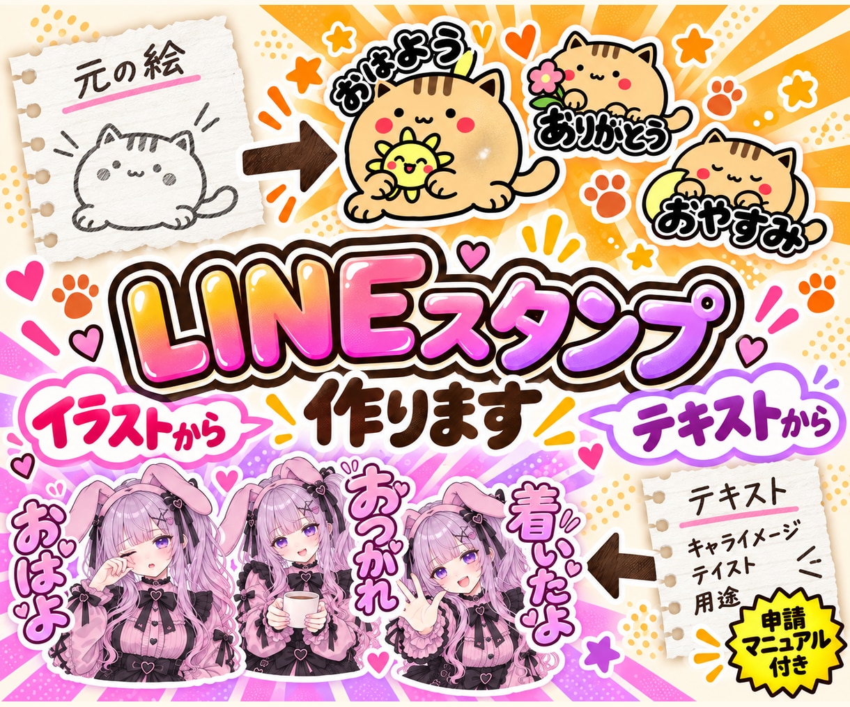 元絵1枚から同じキャラのLINEスタンプを作ります 8〜40個の透過PNGとZIP・申請手順書つき イメージ1